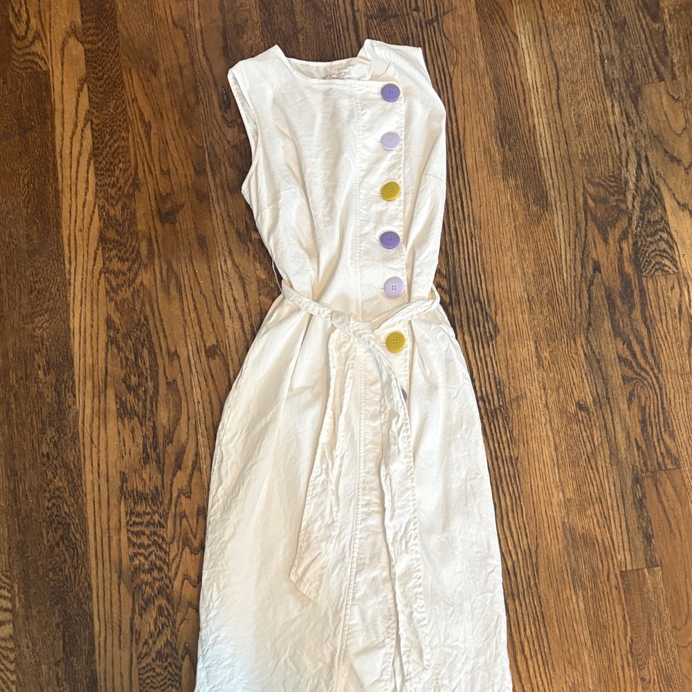 Sleeveless White Button-Accented Midi Dress